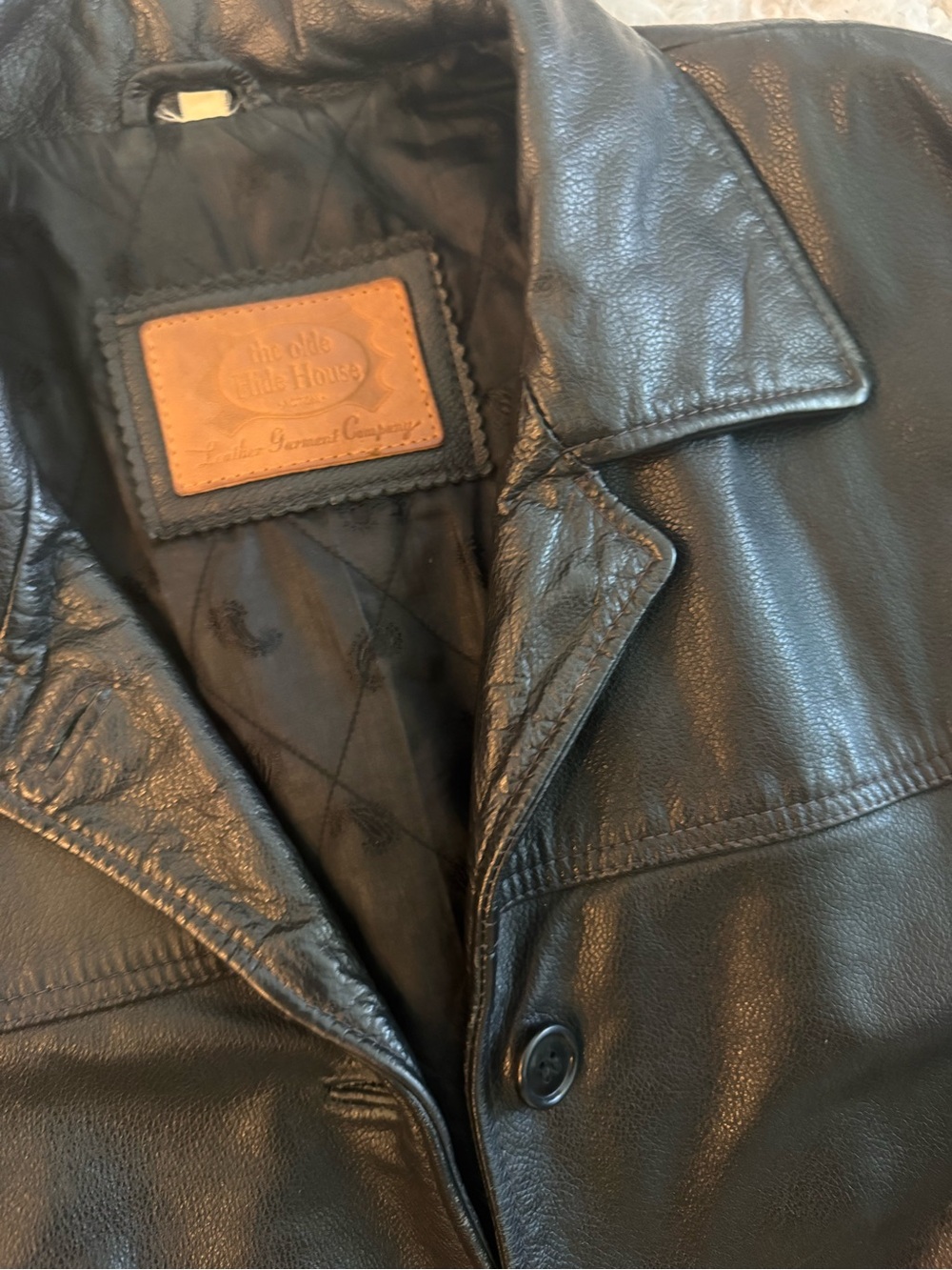 Men's Black Leather Pea Coat
